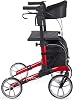Comodità Tipo Classic Compact Rollator Walker with Seat, Wheeled Folding Rolling Walker for Adults and Seniors, with Cup Holder, Cane Holder and Shopping Bag, Large 10 Front Wheels, Metallic Red