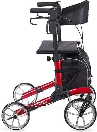 Comodità Tipo Classic - Andador compacto con asiento, plegable con ruedas para adultos y personas mayores, con soporte para tazas, soporte para
