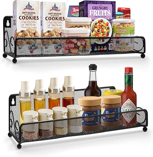 Paquete de 2 organizadores de especias para montar en la pared o encimera, organizador de almacenamiento de tarros, soporte de gabinete,
