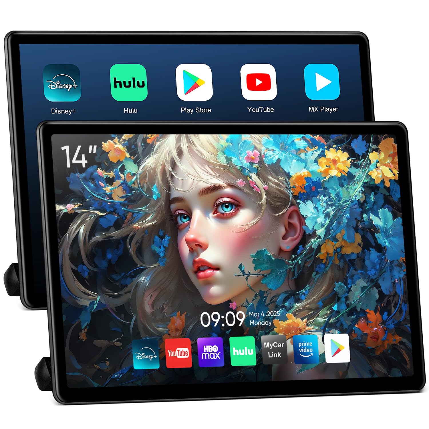 14inch Android Portable Car TV Headrest Monitor Tablet for Cars Back seat Support Phone Wireless mirroring Touchscreen with WiFi/Bluetooth/HDMI/USB/