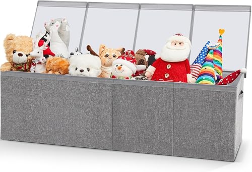 Patelai Caja de juguetes grande plegable y resistente con tapa y asas, caja de juguetes de Navidad, organizador de almacenamiento para sala de