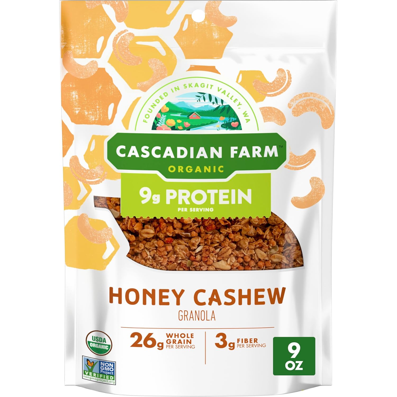 Cascadian Farm Organic Honey Cashew Granola, Protein Granola, Non-GMO, 9 oz Resealable Pouch (Pack of 2) image 4