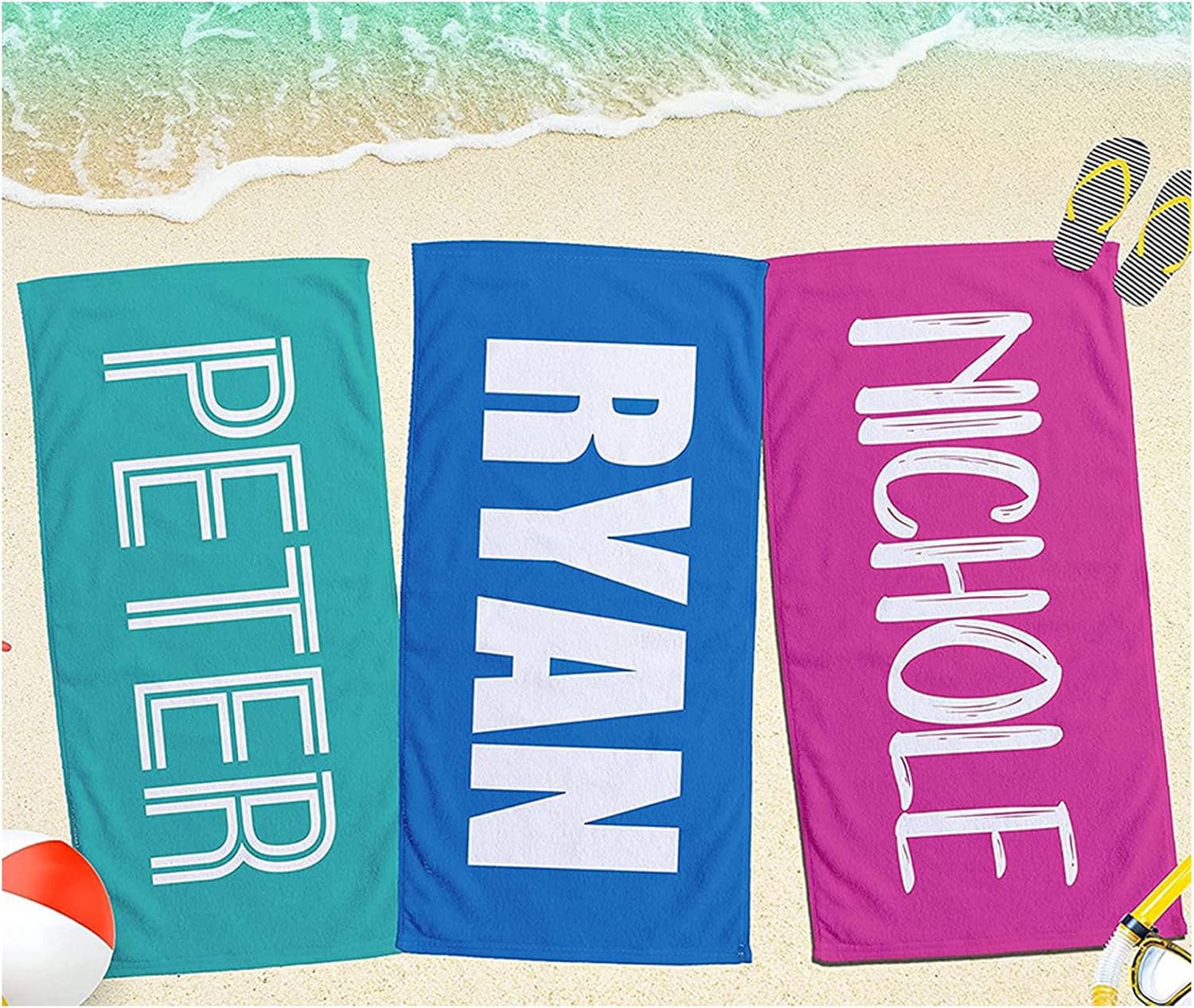 Personalized Custom Name Beach Towel Custom Text Label Beach Towel