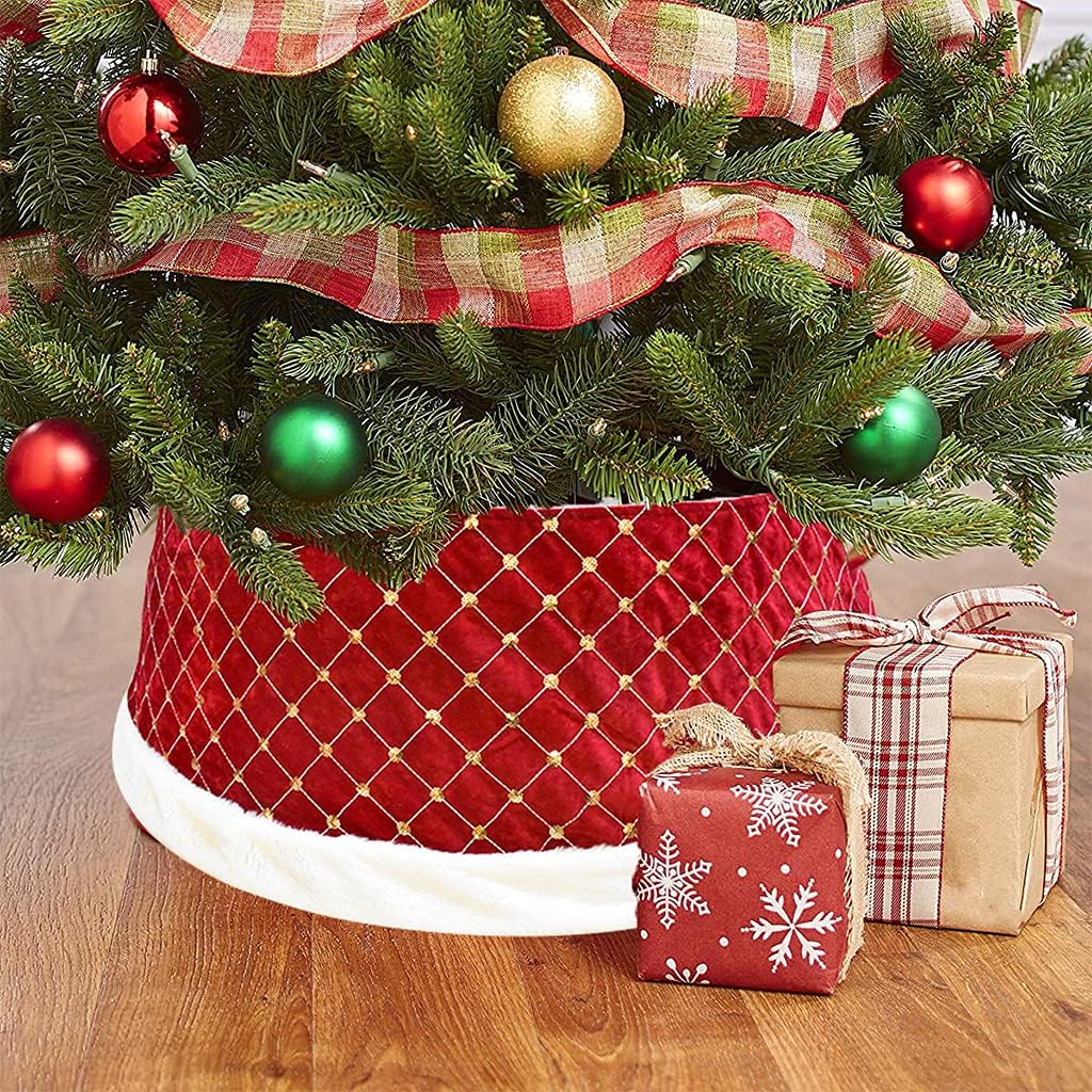 Christmas Tree Skirt, Christmas Tree Collar Embroidery Trees Skirt Base Cover Home New Year Decorations