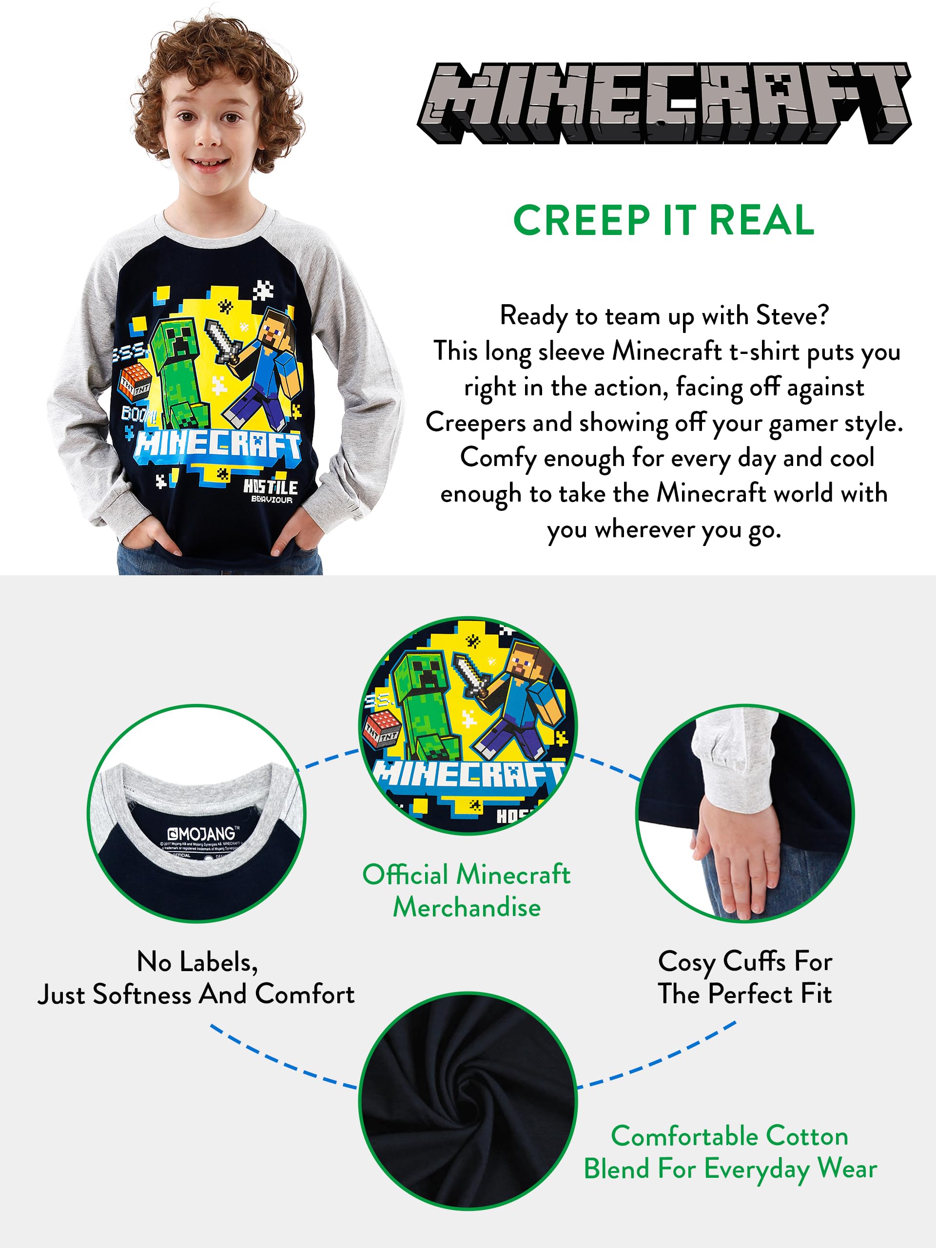 Minecraft Camiseta de Mangas largas para niño