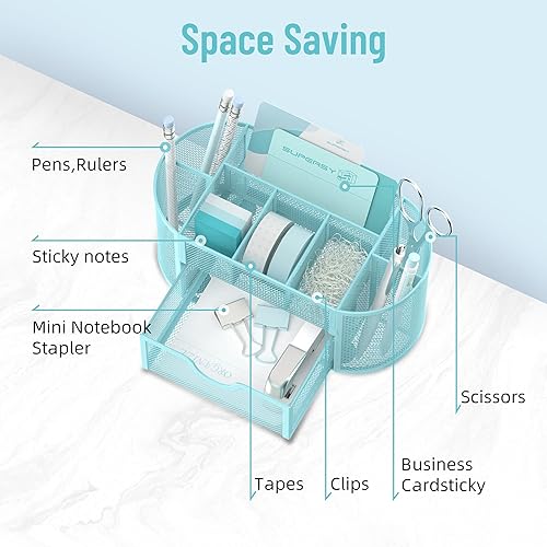 Miniatura 3 de SUPEASY Organizador de escritorio de malla, accesorios de escritorio y organizadores de espacio de trabajo con cajones, soporte para lápices para