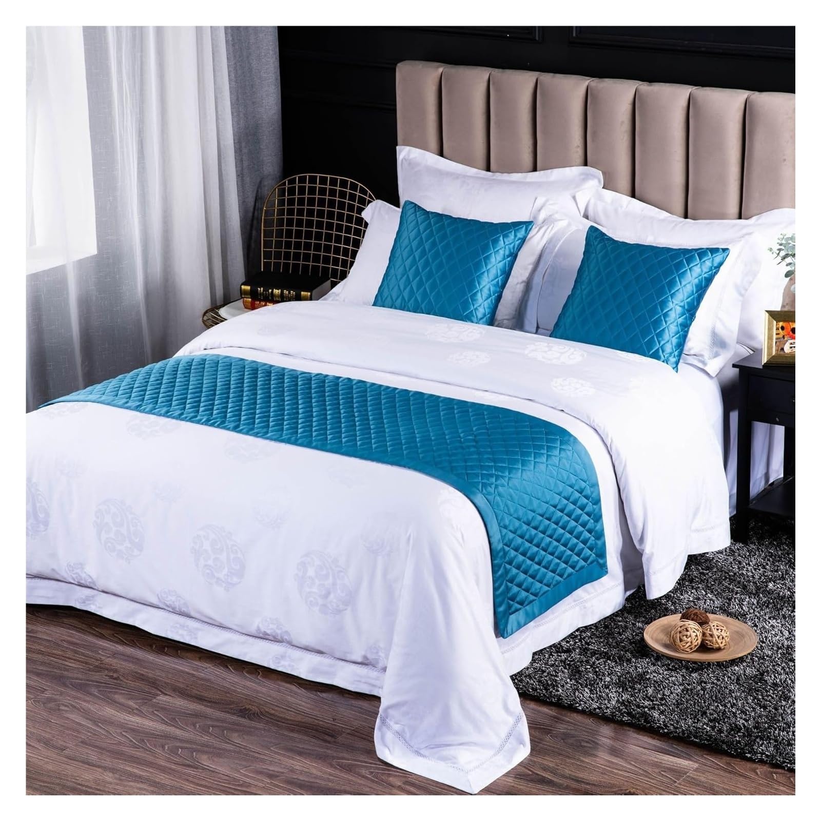JFGCTYHXY Bed linen throws, Modern Rhombic Bedding Scarf Protection Bed End Slipcover Scarves For Bedroom Hotel Bedspread(Blu,50 * 240cm for 180cm Bed)