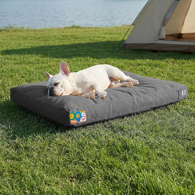 Sytopia 30 Toile de pouce Lit de chien extérieur pour chiens moyens, Grand cadeau pour les animaux domestiques avec la machine imperméable Lavable Cover amovible, Patio intérieure Pet Pad pour Crate, Gris foncé