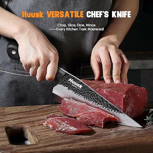 Miniatura 2 de Huusk Cuchillo de cocina japonesa  Cuchillo vikingo forjado a mano para cortar carne  Cuchillo de cocina ideal hecho de una sola pieza de acero de