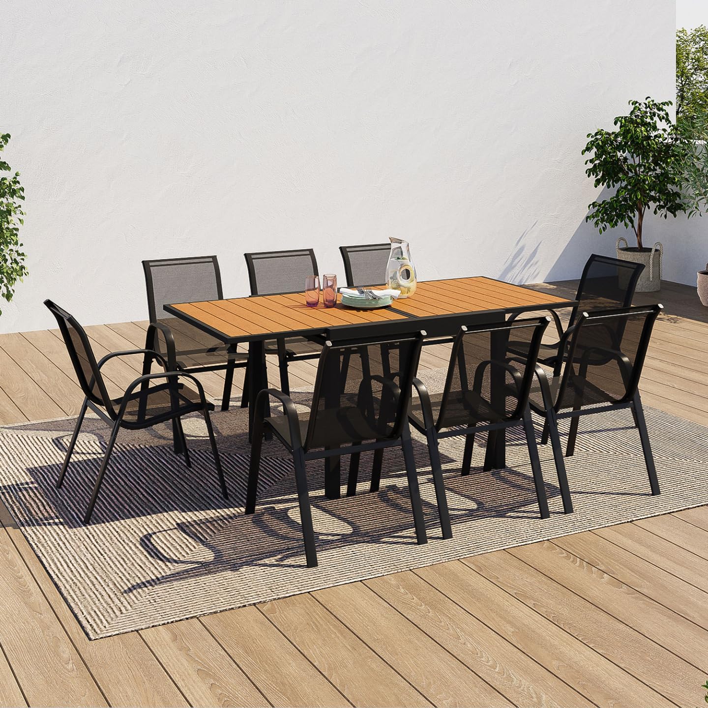 IDMarket - Salon de Jardin Poly Table Extensible 90-180 cm et 8 chaises