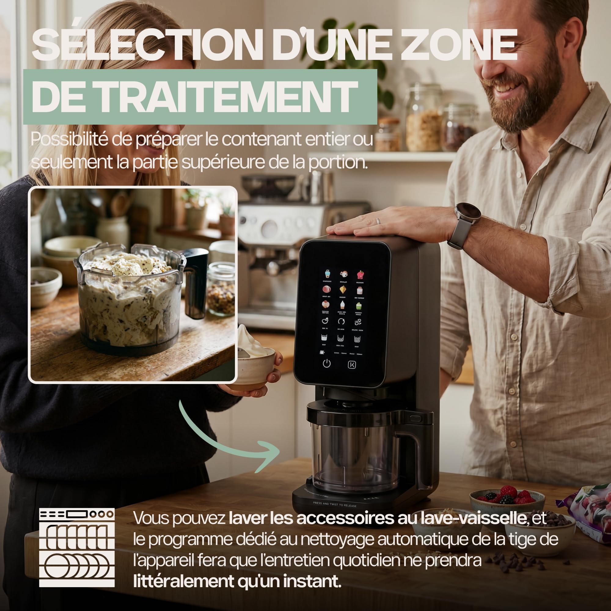 4Swiss Machine a Glace et Sorbetiere Granita Ice Cream Maker pour Slush Frozen Yogurt l’italienne Gelato Sorbet Milkshake Appareil Mélange d’ingrédients avec One-Touch MIX-IN Keto Noir - IB026