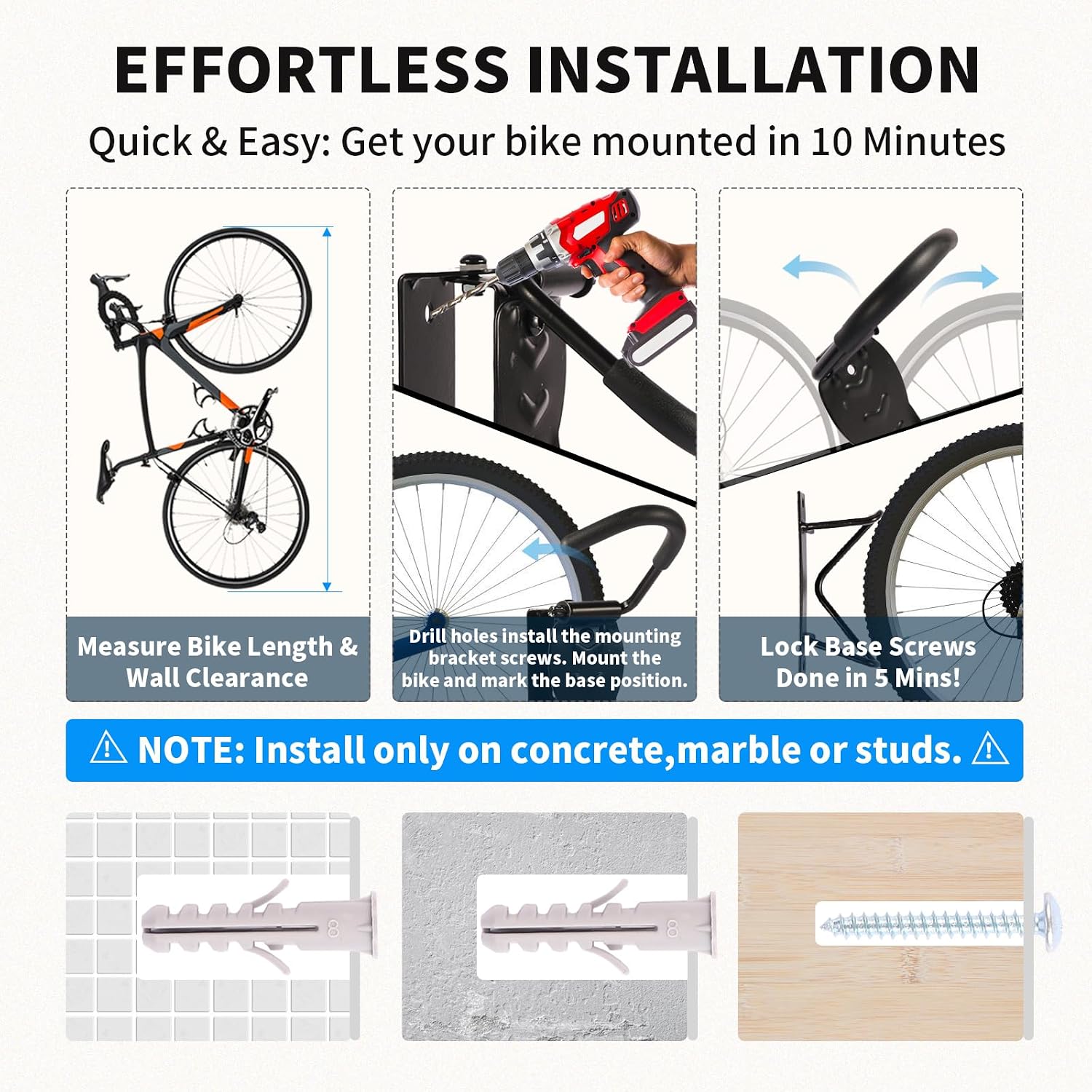 Bike Wall Mount Rack, Swivel Bike Hanger for Garage, Space-Saving Bike Storage, Heavy Duty Bicycle Hook Holds Up to 66lbs, Easy to Install for Home & Garage,2Pack