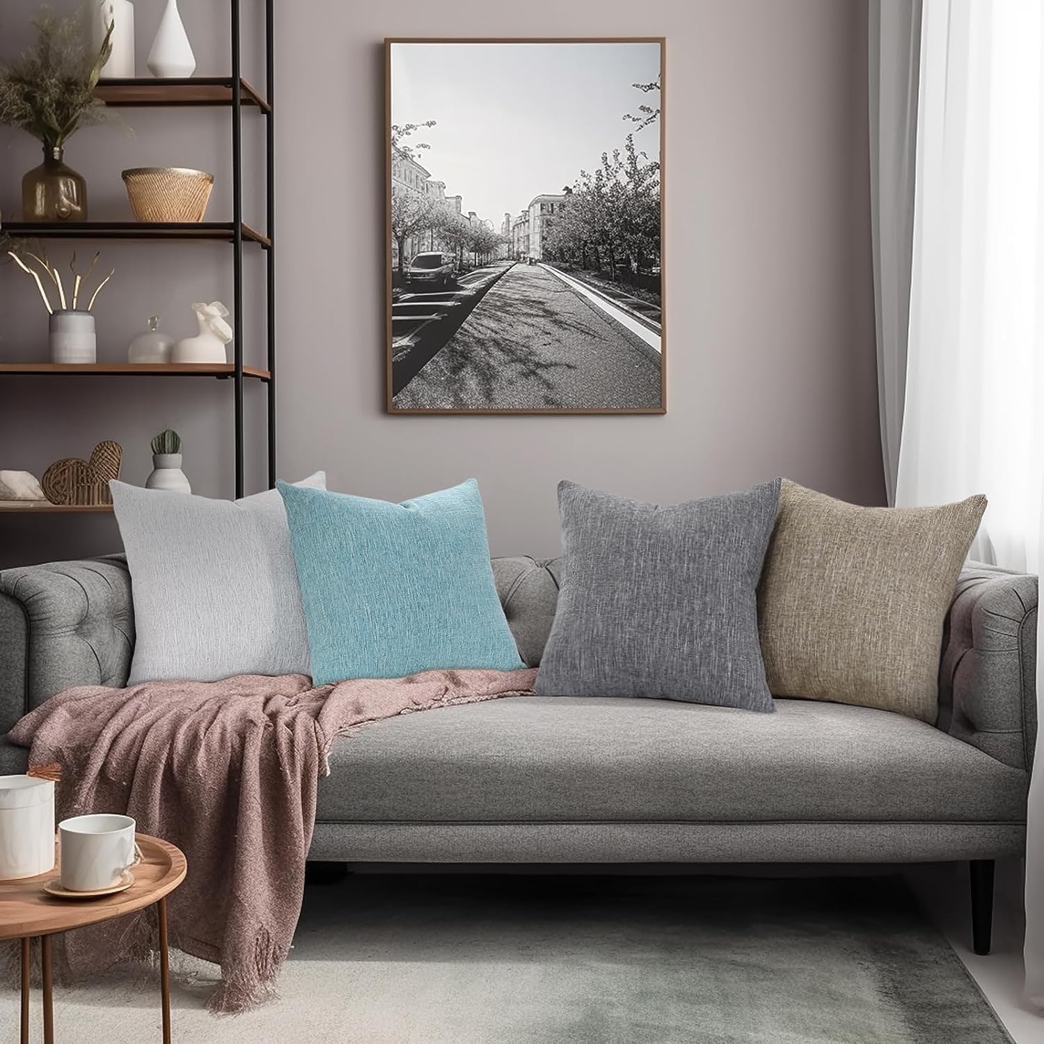 decorUhome Chenille Decorative Euro Sham Throw Pillow Covers 24x24 Set of 2, Farmhouse Textured Square Neutral Solid Accent Pillow Covers for Couch Sofa Bed Living Room Home Decor, Grey