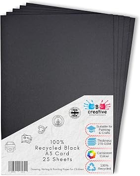 A3 Recycled Black Coloured Card 270gsm Pack of 25 Sheets by BCreative
