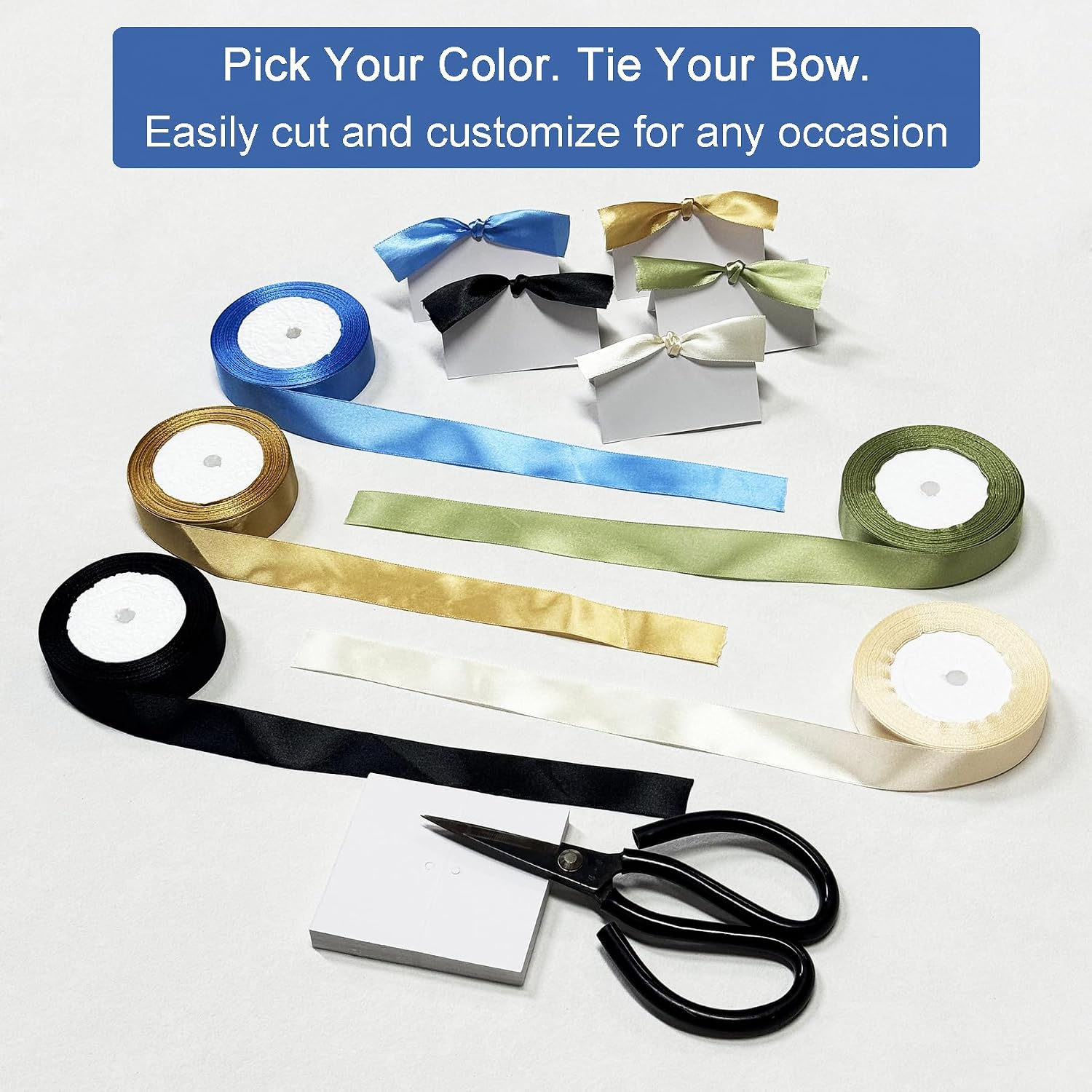 50Pcs Paper Place Cards with Black Ribbon, 3.5" x 2" Tent Cards for Wedding, Banquet, Table Setting, Dinner Parties