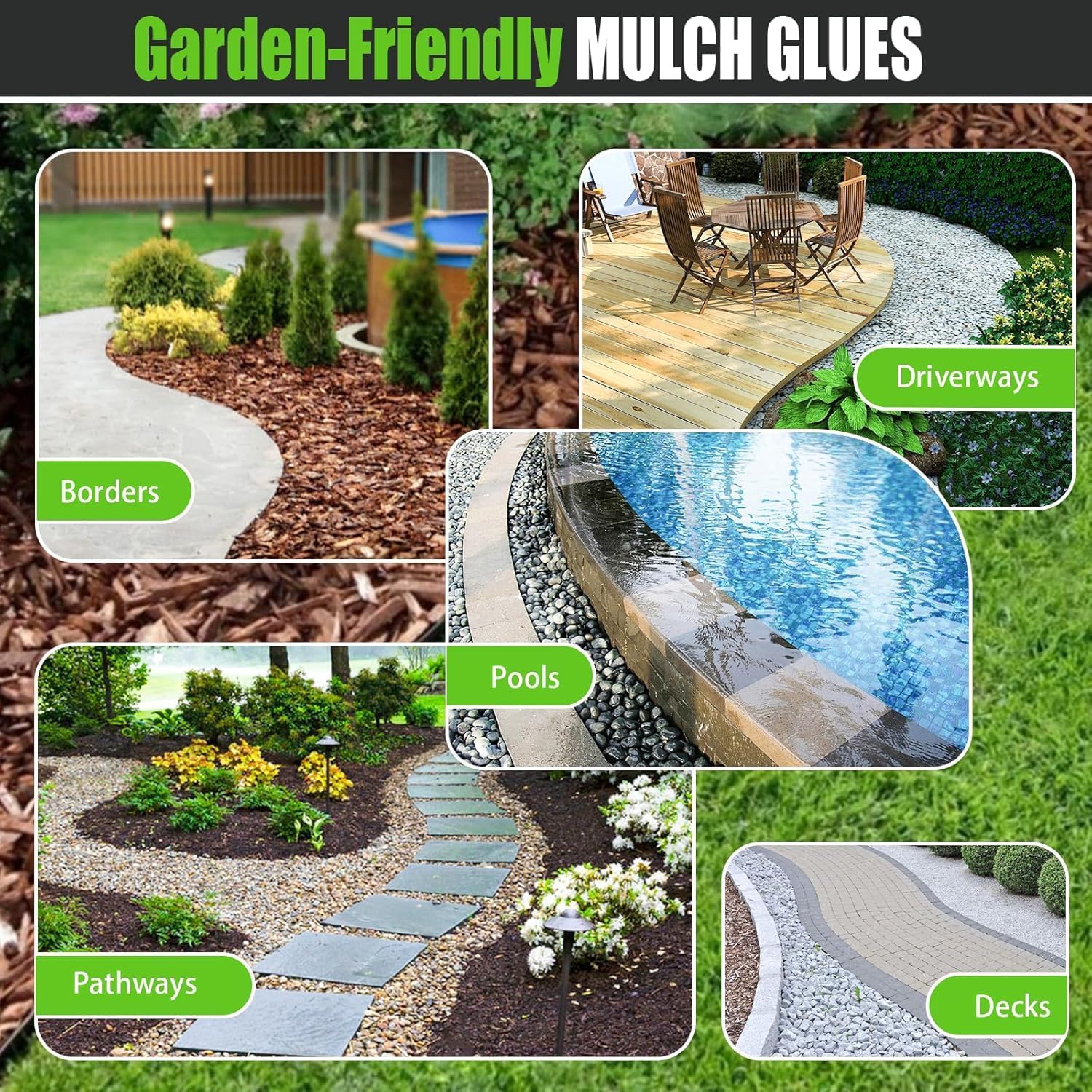 Mulch Glue for Landscaping, 64oz Concentrated Rock Glue, Weather-Resistant Gravel Binder & Stabilizer, Non-Toxic Pet-Safe Adhesive for Pea Gravel, Stones & Pebbles, Outdoor Garden Paths & Walkways