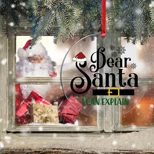 Miniatura 6 de Dear Santa I Can Explain - Adorno acrílico para relleno de calcetines de Navidad, adornos de Navidad de 3 pulgadas, cinturón de Papá Noel y sombrero