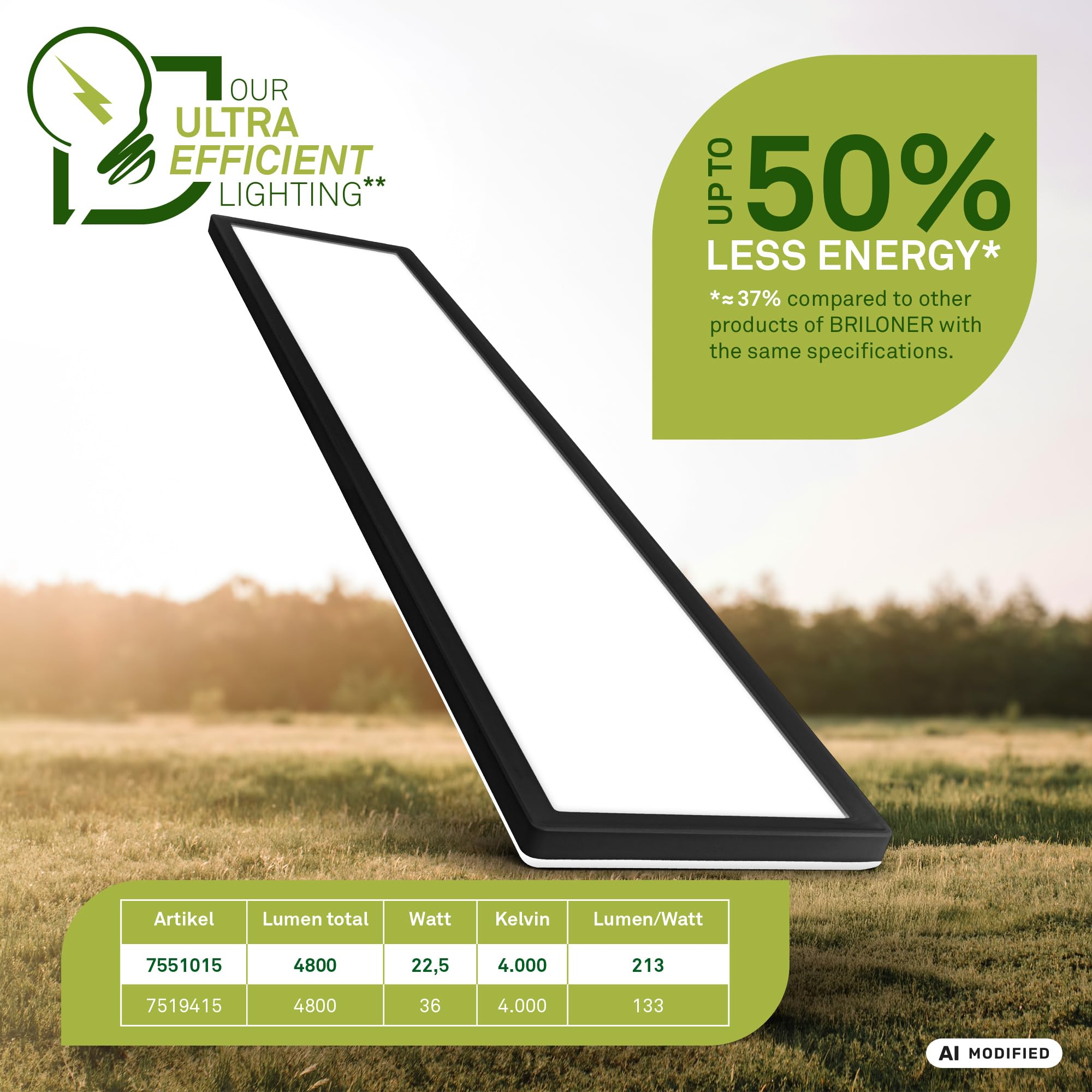 BRILONER - Panel LED ze źródłem światła EEK A 22,5 W 4800 lm czarny 98 cm | Płaskie światło pośrednie lampa sufitowa LED lampa sufitowa lampa do salonu lampa kuchenna lampa sufitowa sypialnia