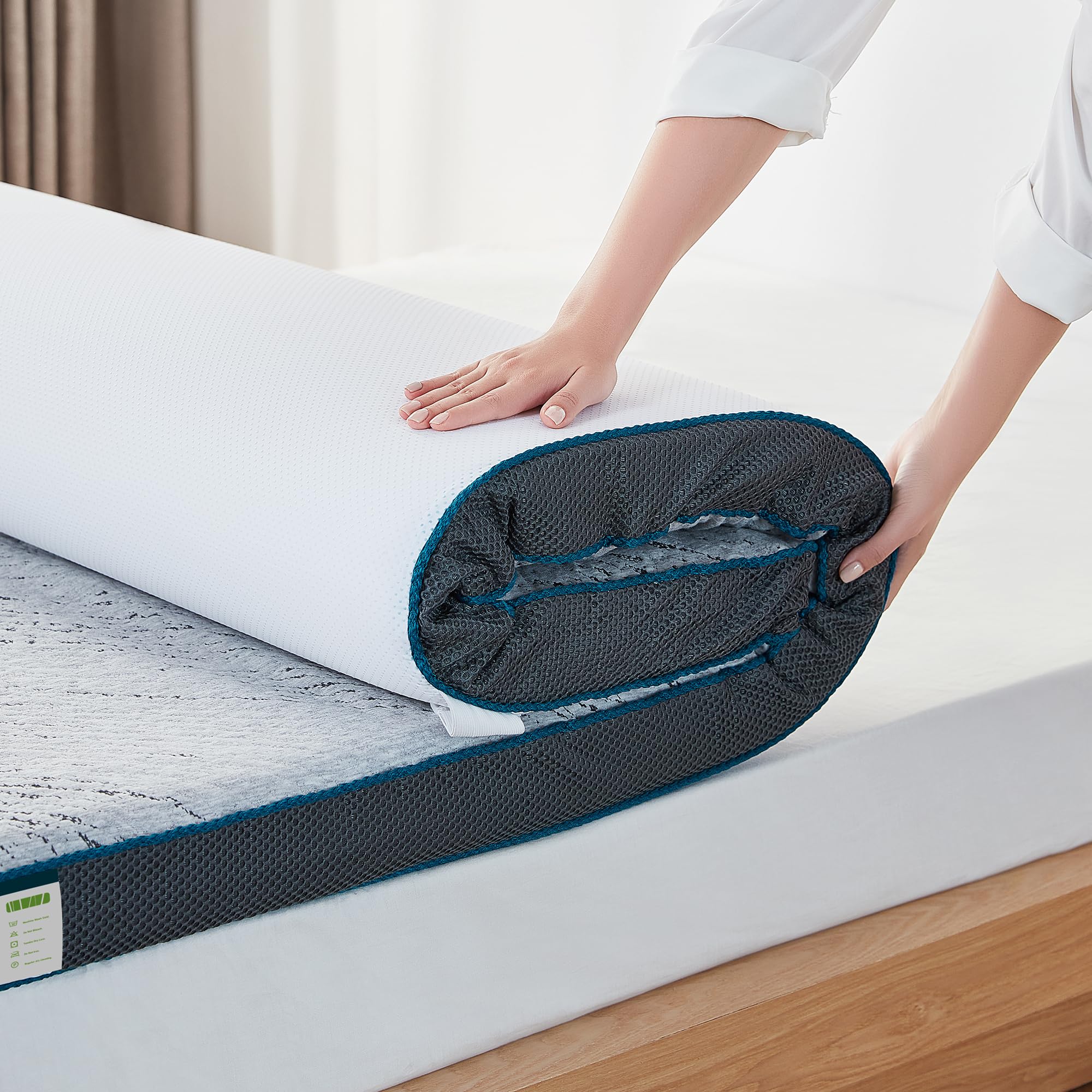 LINSY HOME Nakładka na materac żelowa, 160 x 200 cm, wysokość 7,5 cm, nakładka na materac z pianki z pamięcią kształtu, twardość H4/H5, z nadającą się do prania materiałem bambusowym