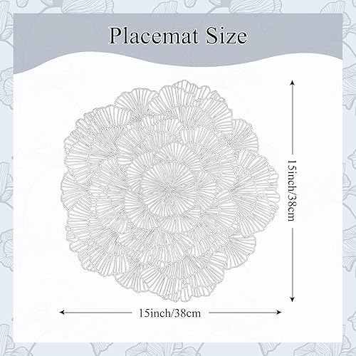 Miniatura 2 de Juego de 12 manteles individuales plateados elegantes de acacia dulce, manteles redondos de vinilo, manteles individuales de vinilo para mesa de