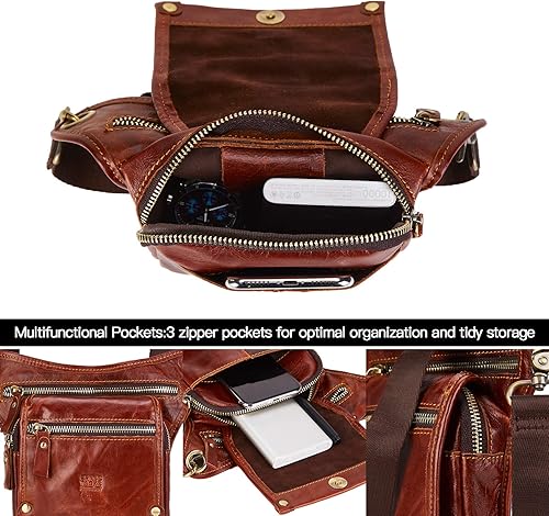 Miniatura 6 de LATÓN TACKS cuero vintage hecho a mano motocicleta al aire libre bicicleta gota cuero pierna bolsa para hombres mujeres muslo bolsa cintura riñonera