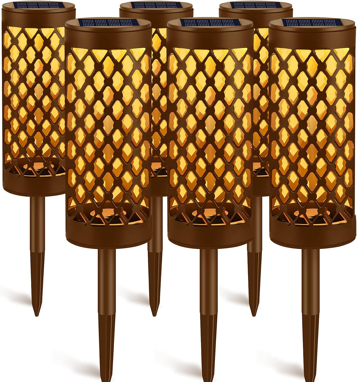 TomCare Solar Garden Lights Auto On/Off for Lawn, 6 Pack, Brown
