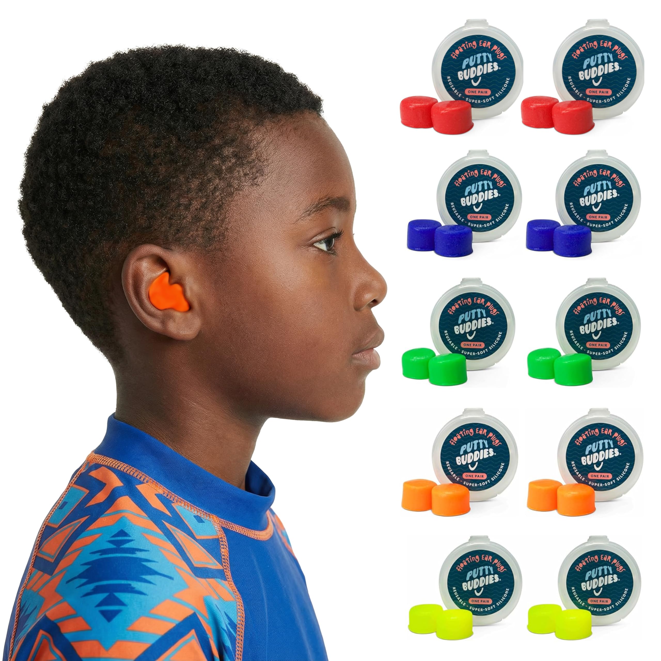 Earvolution Floating Putty Buddies Swim Earplugs - Doctor-Invented, Made in USA, Moldable Premium Silicone Plugs Help Prevent Swimmer's Ear, 10 Pair Pack - Assorted