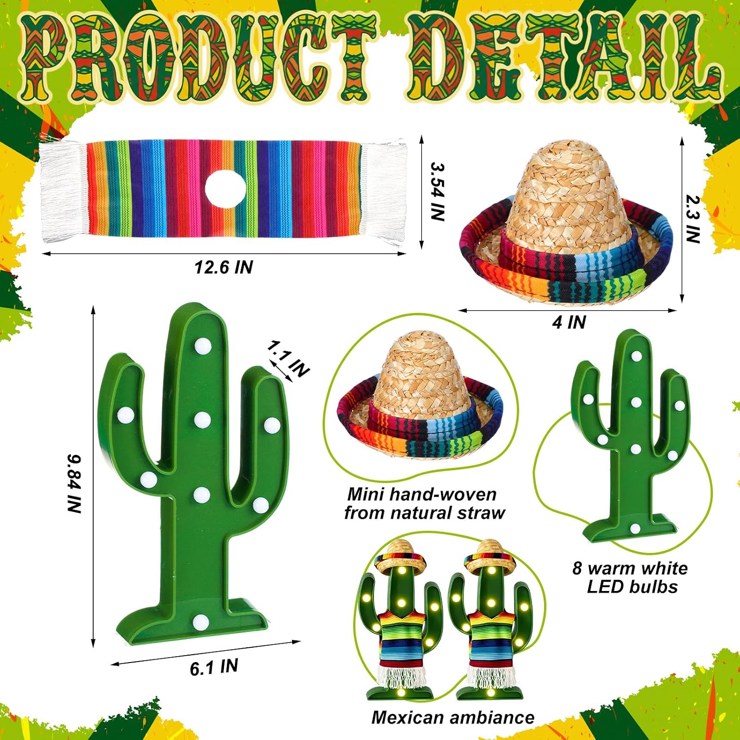 Condition photo showing New/Like New for honoson 6 pcs led cactus light cinco de mayo decorations 10 x 6 inch mexican fiesta party decorations cute cactus night lamp for table room bedroom home party decoration cinco de mayo gift