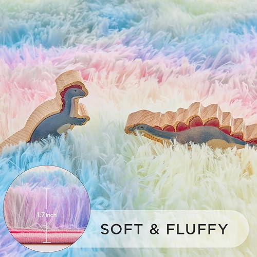 Vista 93 de Andency - Tapete rectangular de pelo largo sintético de interior, 5 x 8 pies, color gris claro estilo teñido anudado, afelpado mullido duradero