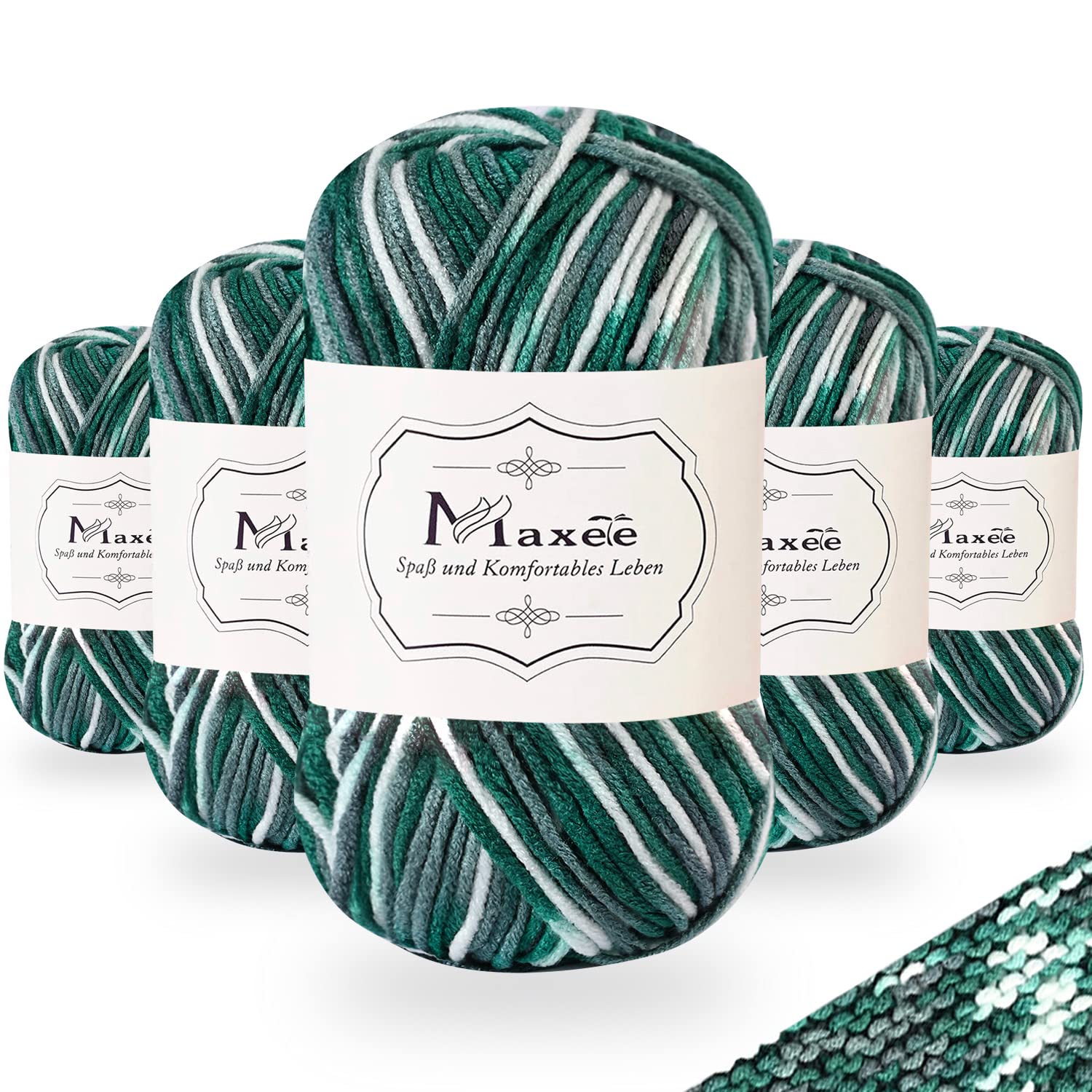 Maxee Handstrickgarn, 50 g Häkelgarn, Bunt Farbverlauf Acrylgarn zum Stricken, Weicher Wolle zum Häkeln, Mehrfarbiges Garn zum Stricken Häkeln und Basteln