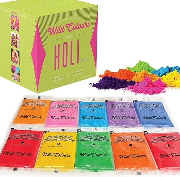 Premium Holi Colours - Holi Giftbox - Holi ke Rang - 100% Natural & Child Safe - Lab Tested Certified - 10 Vibrant Colours & Smooth Texture 100g [Pack of 10]