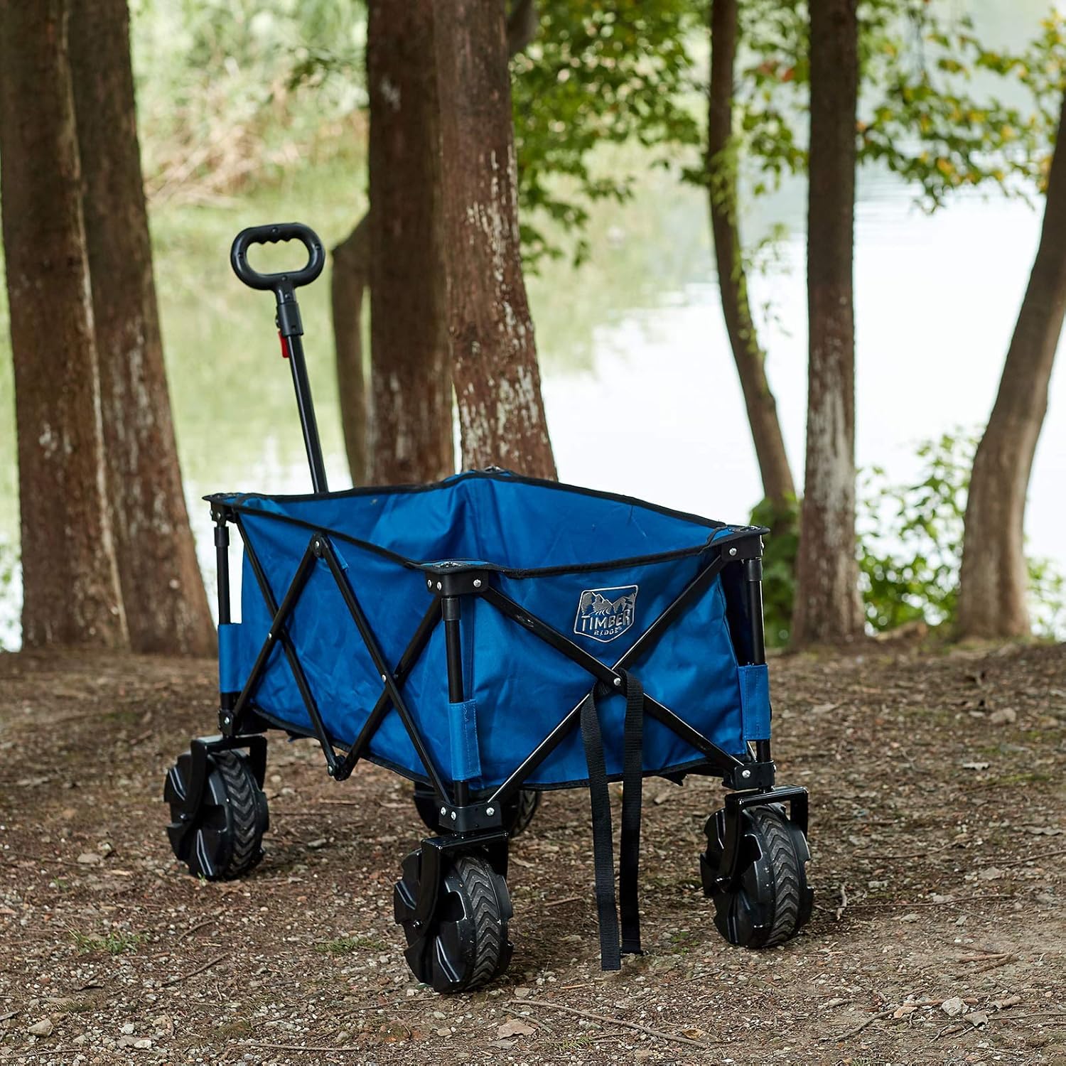 TIMBER RIDGE Outdoor Collapsible Wagon Utility Folding Cart Heavy Duty All Terrain Wheels for Shopping Camping Garden with Side Bag and Cup Holders (Blue) : Patio, Lawn & Garden
