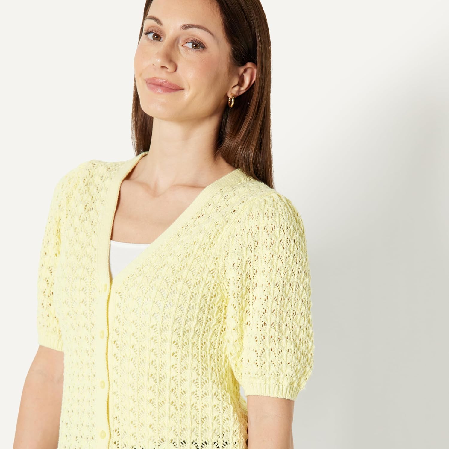 Amazon Essentials Women's Relaxed-Fit Crochet Short-Sleeve Cardigan
