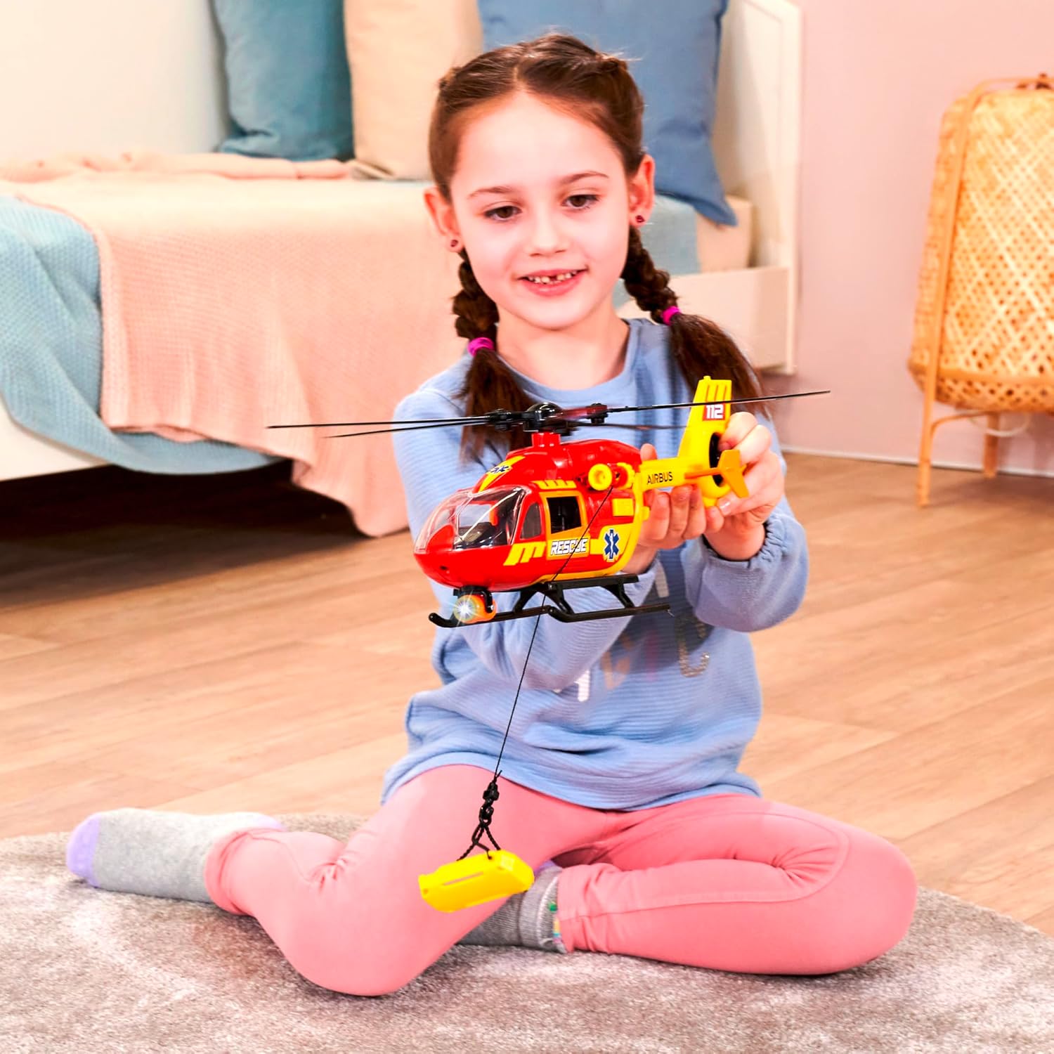 DICKIE TOYS – Airbus H145 Rescue Helicopter (36 cm) – Toy Helicopter with Wind-up Propeller, Light and Sound Effects and Stretcher – Toy for Children Aged 3 and Above