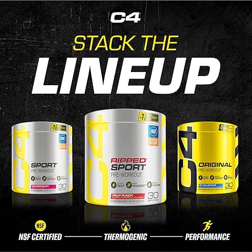 Miniatura 7 de C4 Ripped Sport Pre Workout Powder Fruit Punch  Certificado NSF para deporte  Suplemento energético previo al entrenamiento sin azúcar para hombres