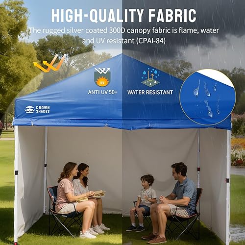 Miniatura 4 de CROWN SHADES 10X10 Comercial Instant Canopy Pop Up Tent with Center Lock, 300D Fabric, 4 Sidewalls, Sto'N Go Bag, Blue Azul
