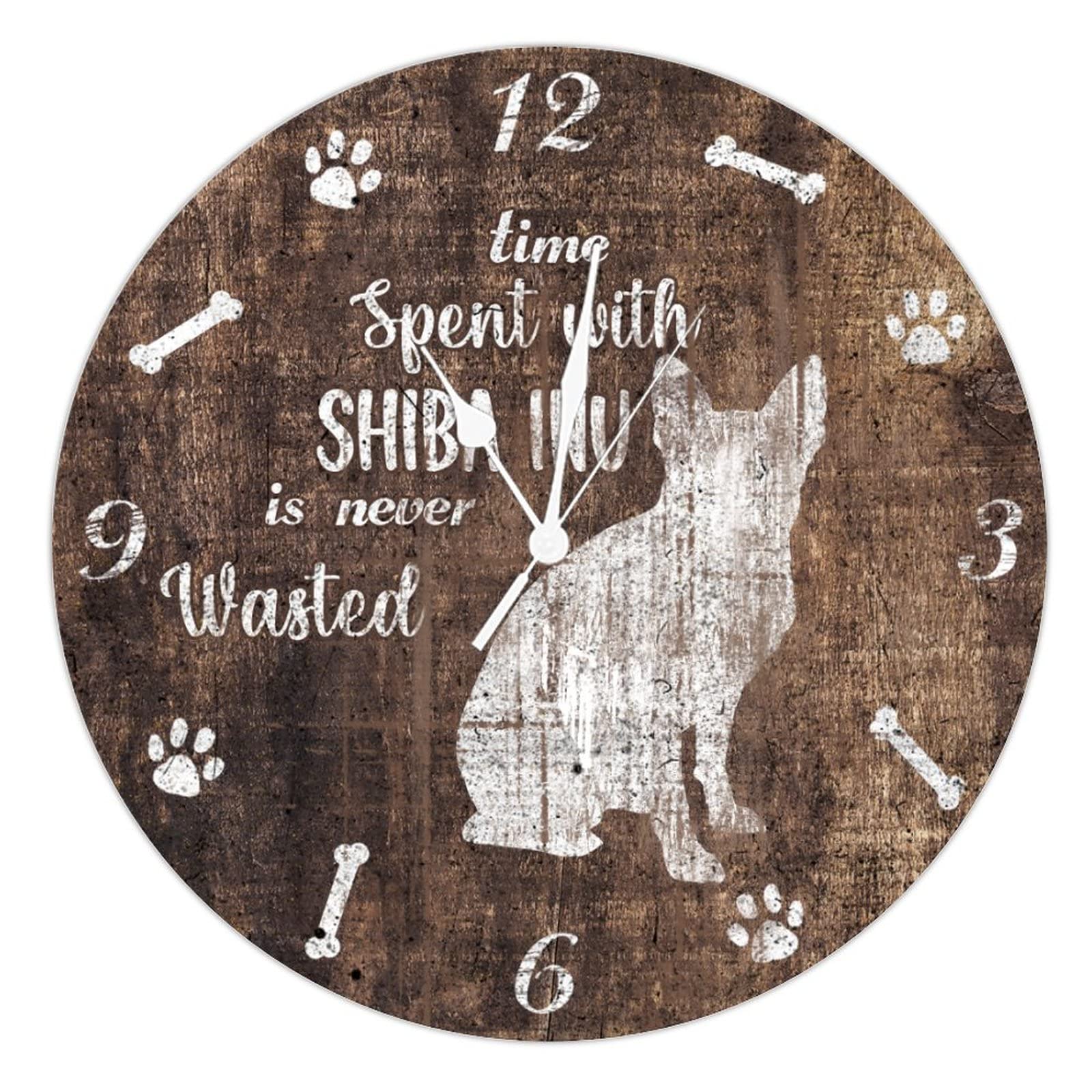 Horloge murale rétro en bois de 30 cm avec motif patte de chien pour décoration de salon