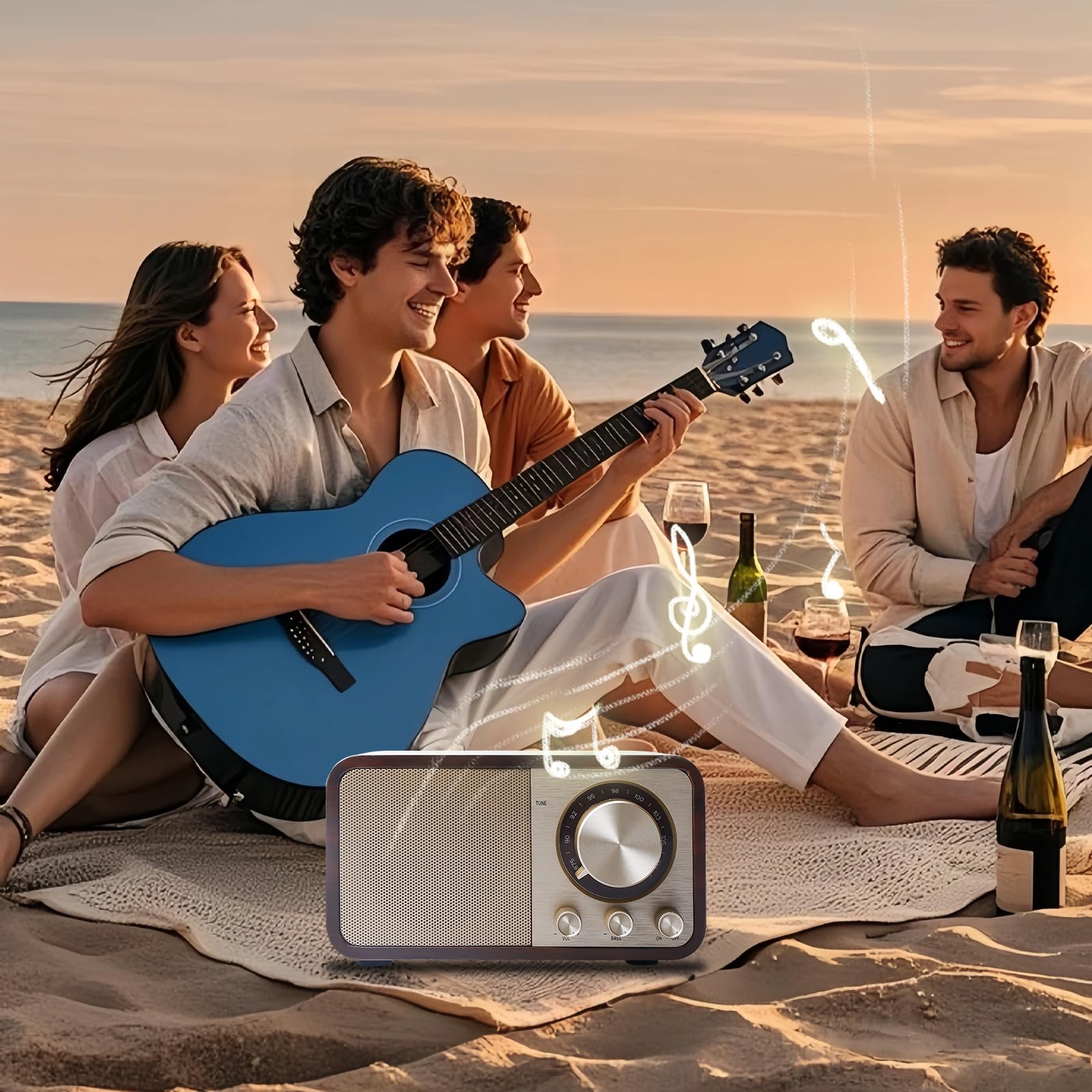 Radio retro con Bluetooth, radio nostálgico recargable con batería de 1500mAh, USB/tarjeta TF/AUX, altavoz de 5W con aspecto de madera vintage para cocina/dormitorio/oficina