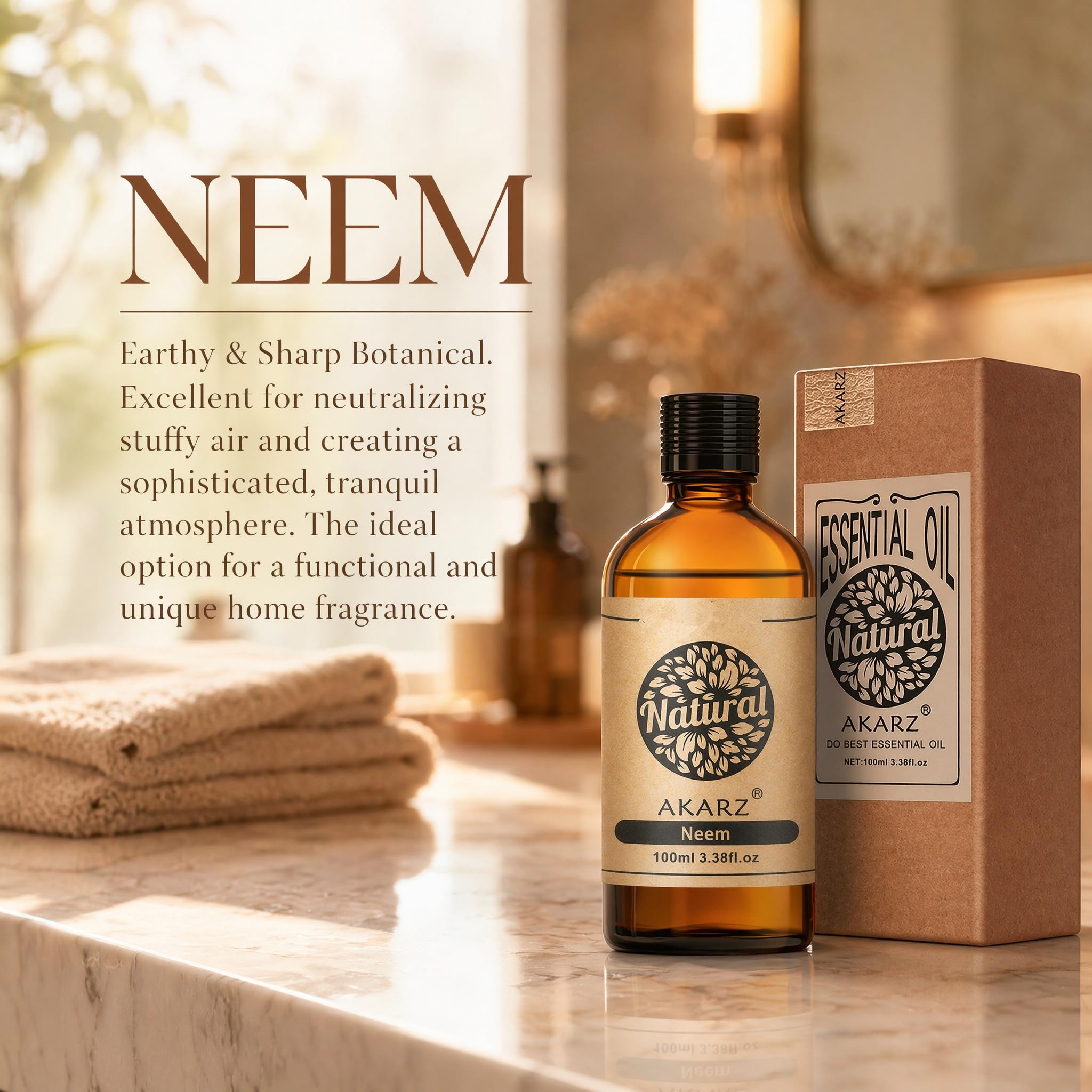 AKARZ 100ml Olejek esencjny z Neemu - Naturalny olejek aromatyczny do dyfuzorów, lamp aromatycznych i aromatów pomieszczeń