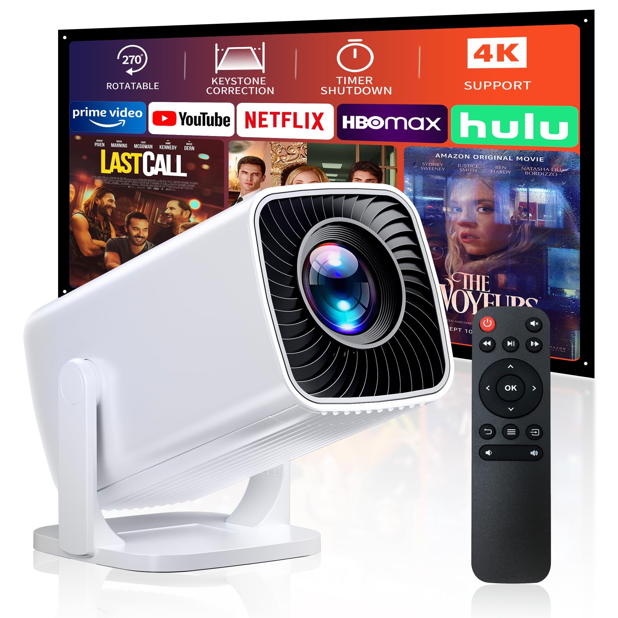 Mini Projector with 4K Support, Portable Short Throw Proyector Luna