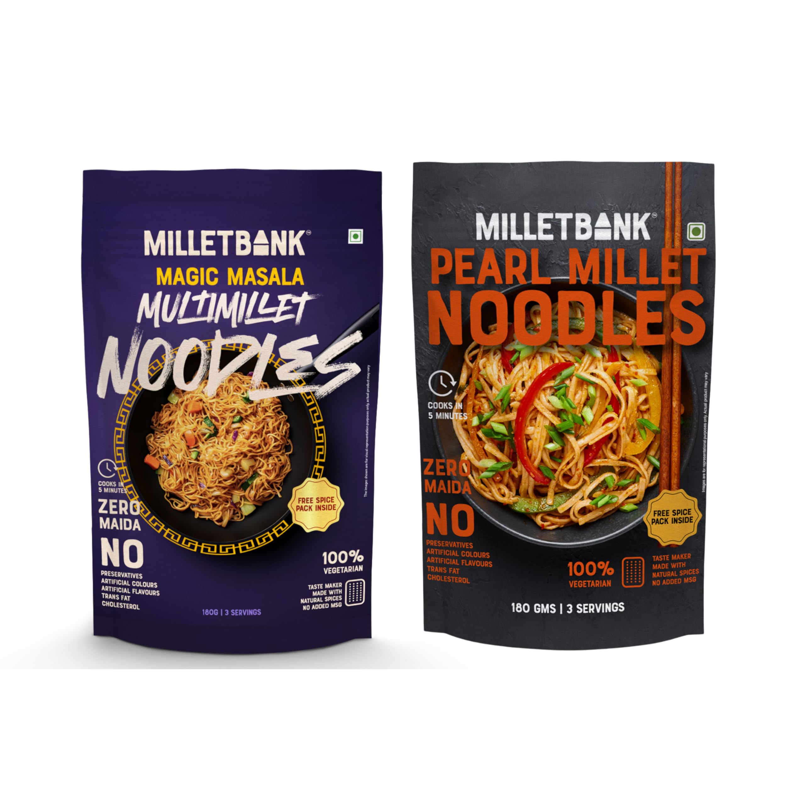 Millet Bank No Maida Hakka Noodles combo (180g X 2), Multimillet and Pearl Millet, Not Fried, No MSG, No Added Preservatives, Free Masala Pack Inside, Noodles For All Agegroups-image-43