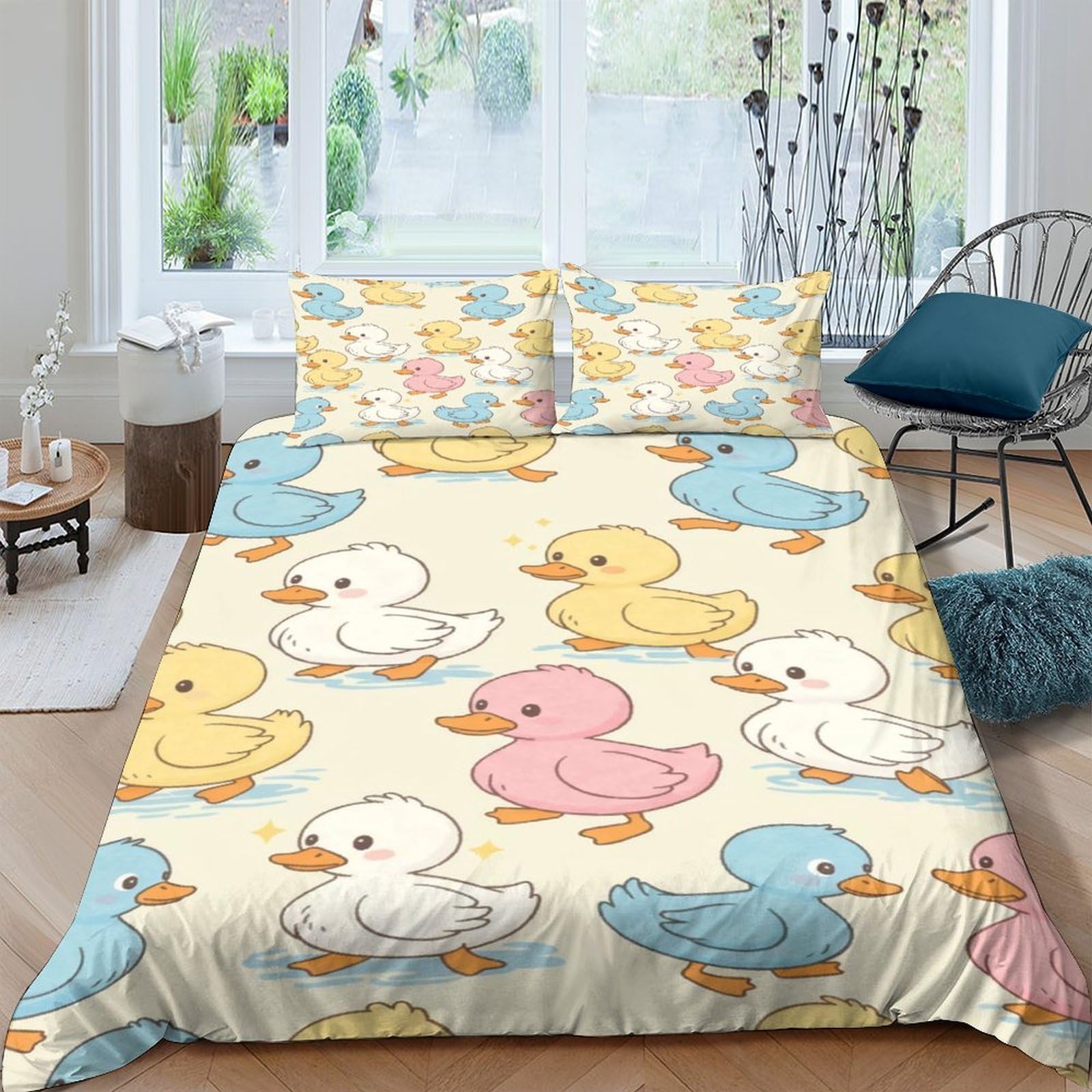 Ctjqhvkz Style-9 3D Printed Colorful Duck Pattern Fitted Sheet Microfiber Soft Breathable Cartoon Bed Cover For Bedroom Guest Room Dorm Decor Single（135X200cm）