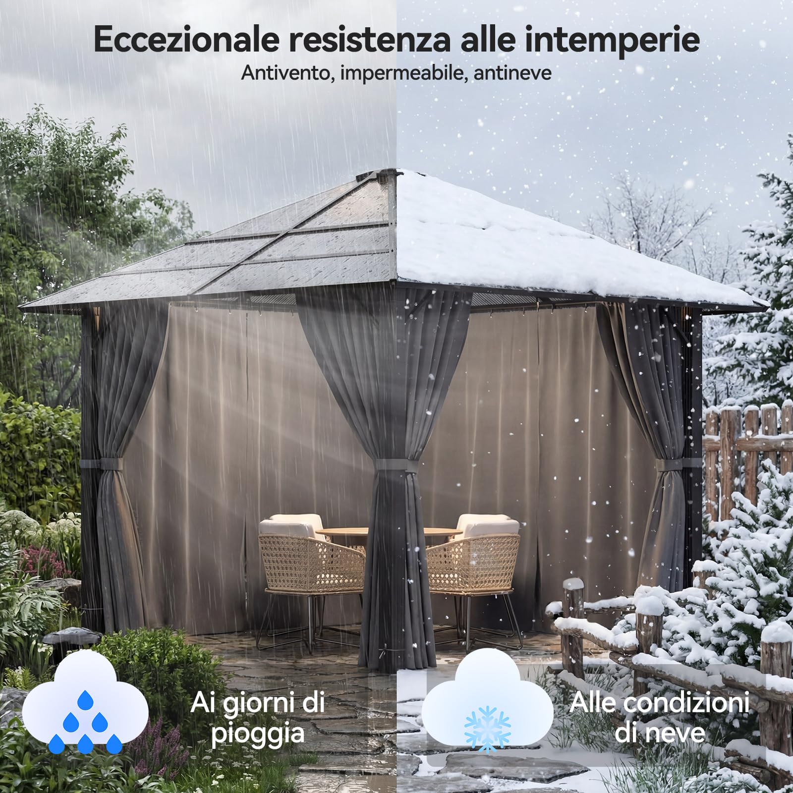 Devoko Gazebo 3 x 3 impermeabile, stabile, in alluminio, gazebo da giardino, con tetto fisso, protezione UV, adatto per scene esterne, grigio