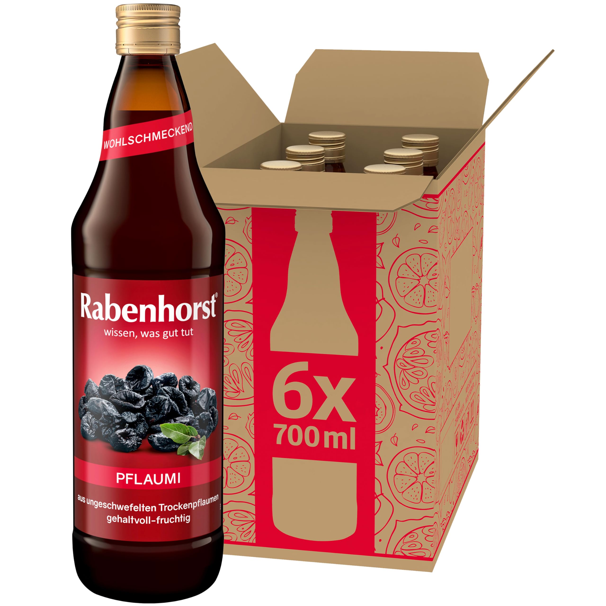 RABENHORST Pflaumi 6er Pack (6 x 700 ml). Fruchtiges Pflaumen-Getränk aus ungeschwefelten Trockenpflaumen | Fruchtiges Pflaumen-Getränk aus ungeschwefelten Trockenpflaumen