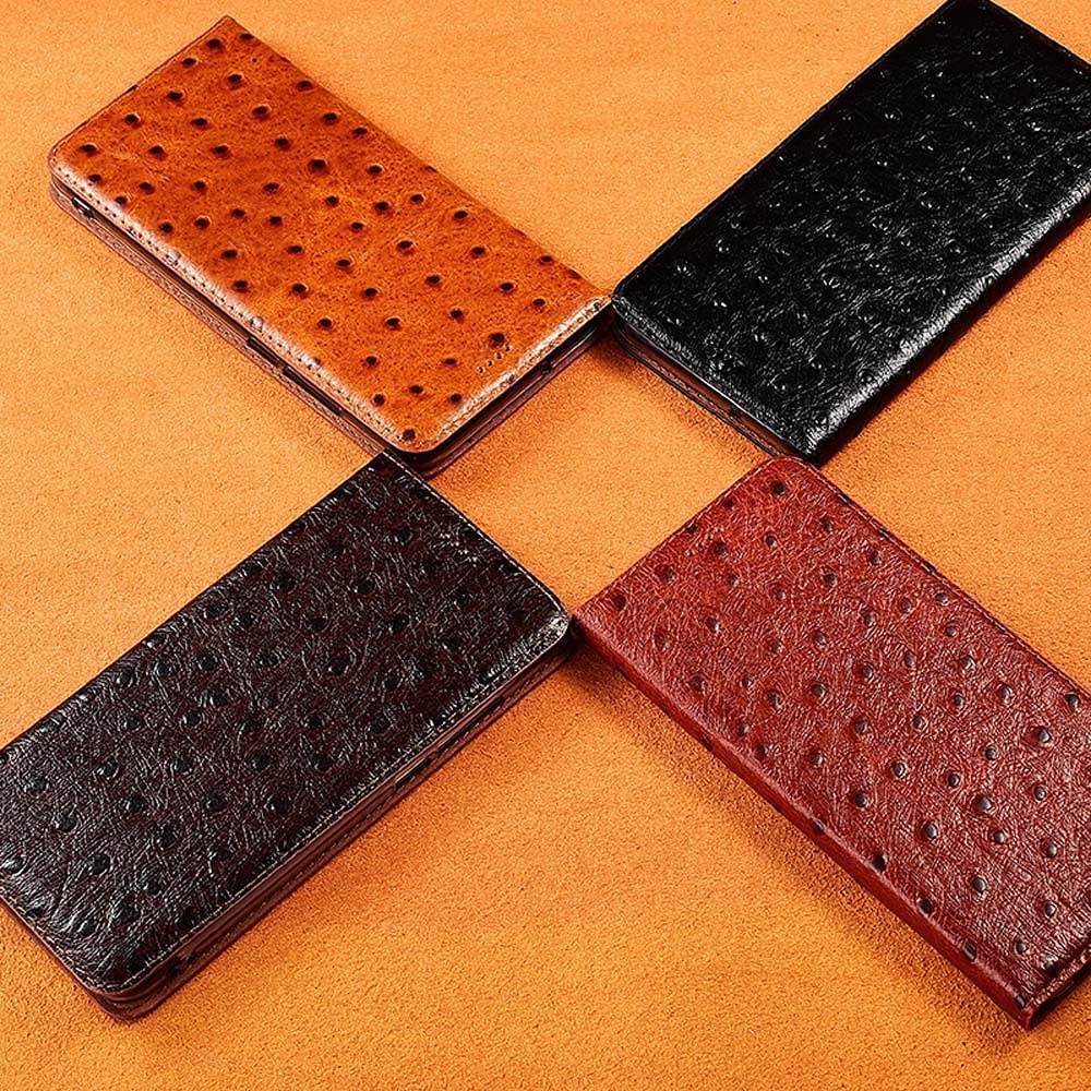 Magnetyczne etui na telefon z klapką z 2 przegródkami na karty, do Apple iPhone 13 Pro Max (2021) 6,7-calowe skórzane etui folio z teksturą strusia [podpórka] (kolor: kawowy)