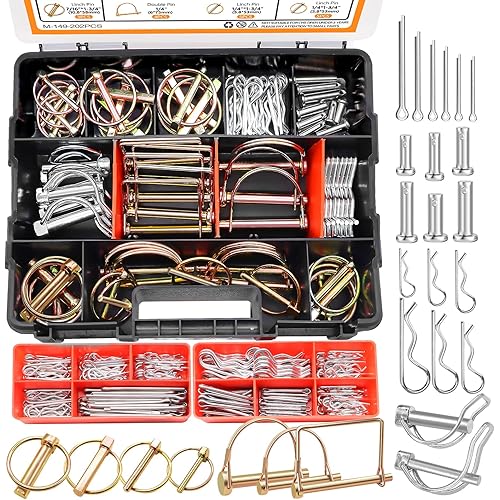 mankk 270PCS Heavy Duty Hitch Pins Clip Pins 3 Point Assortment Kit Tractor Pins Linch Pins PTO Pins R Clip Pins Hair Pins,for Farm Tractors Trailers Trucks Attachments Lawn Mowers