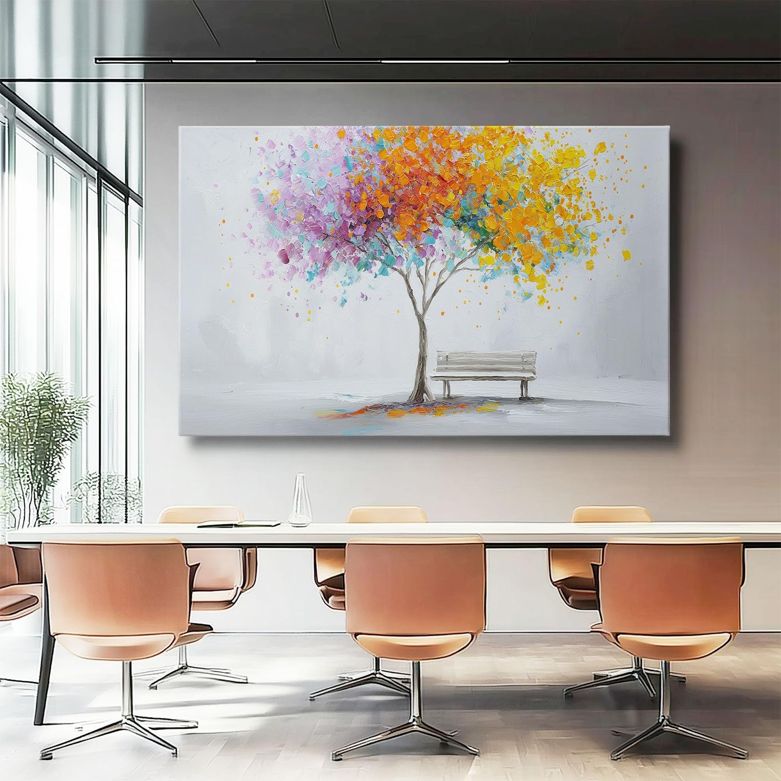 Tela artistica da parete minimalista con albero di piante, stampe moderne e casual su tela per soggiorno, camera da letto, ufficio, grigio bianco, impermeabile, immagini da parete per bagno, 99 x 50,8