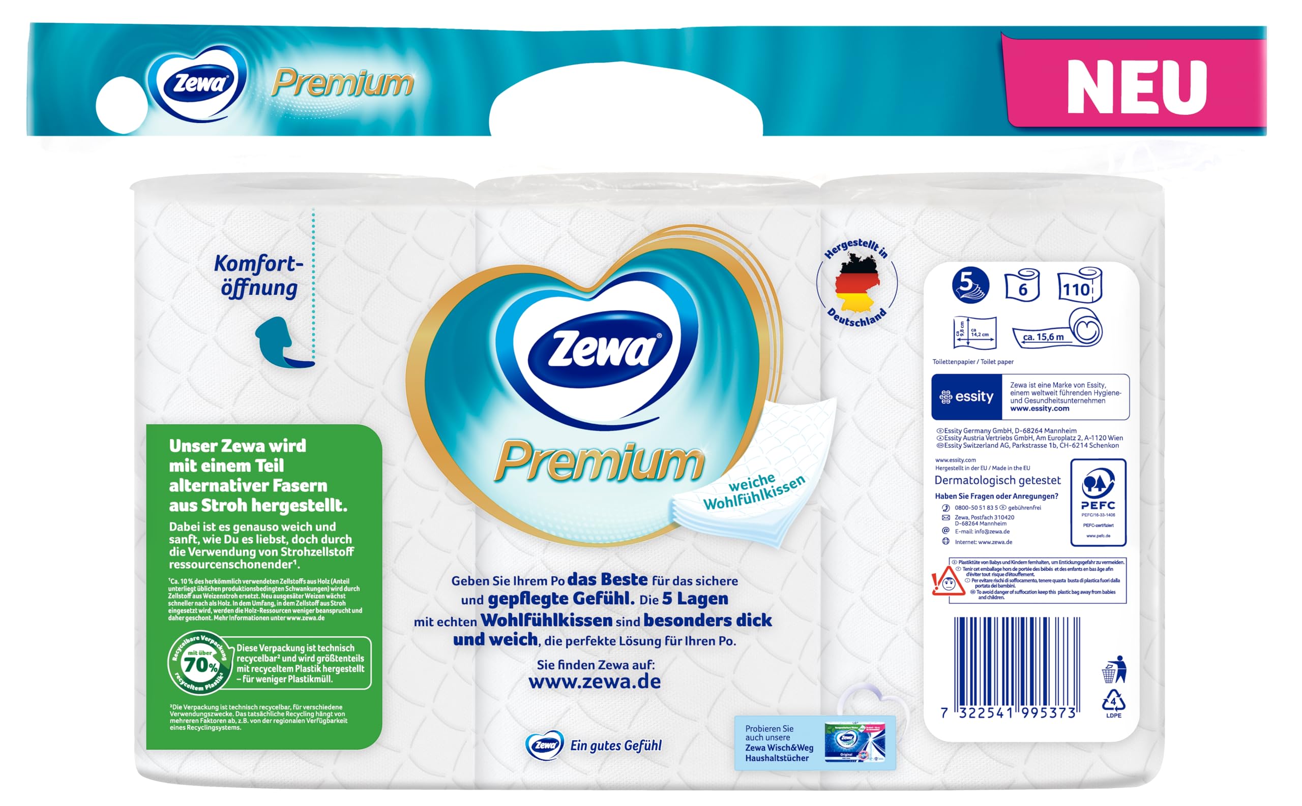 Zewa Premium 5-lagig Toilettenpapier, 6 Rollen