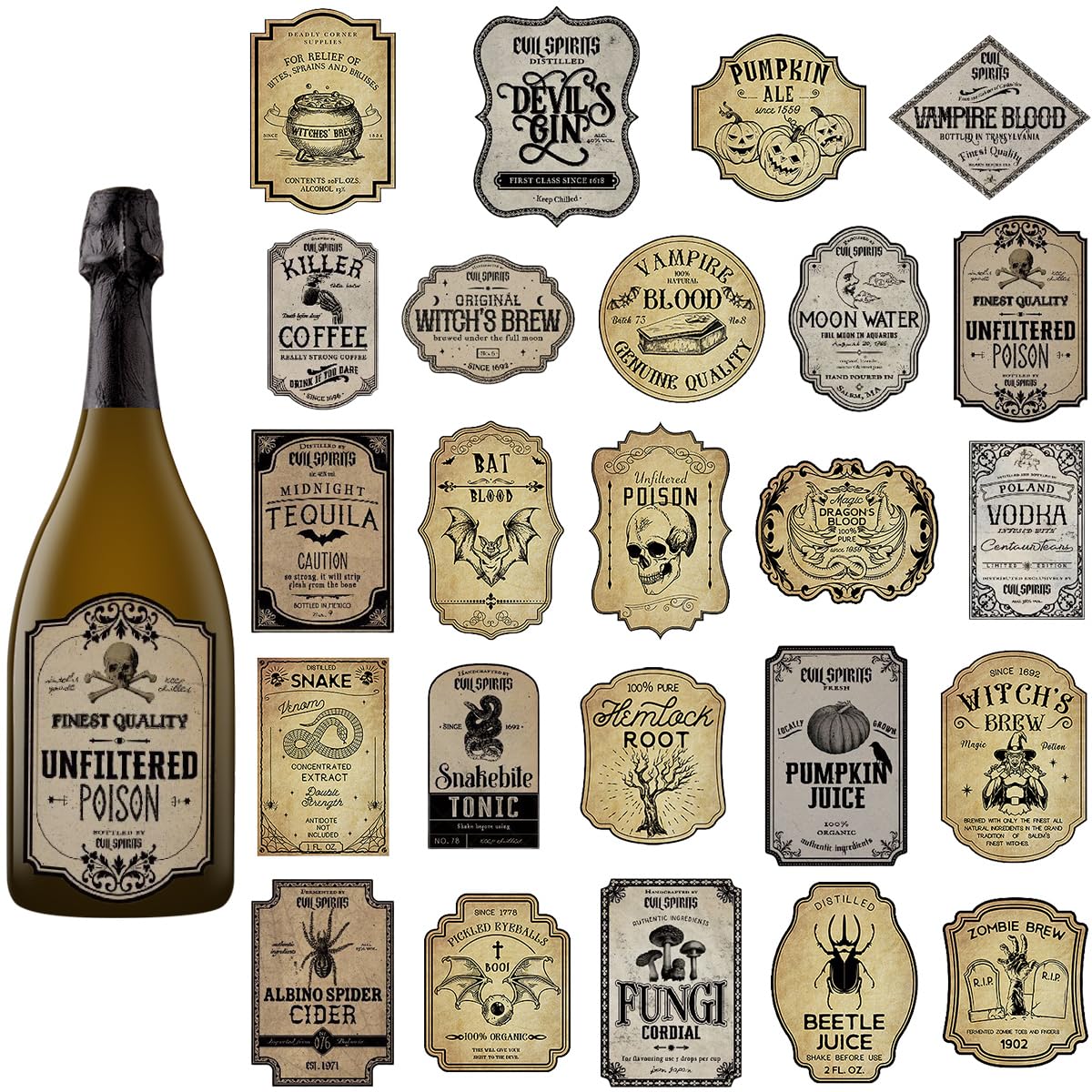 Amazon.com: 24 Pieces Wine Bottle Labels, Creepy Halloween Stickers for ...