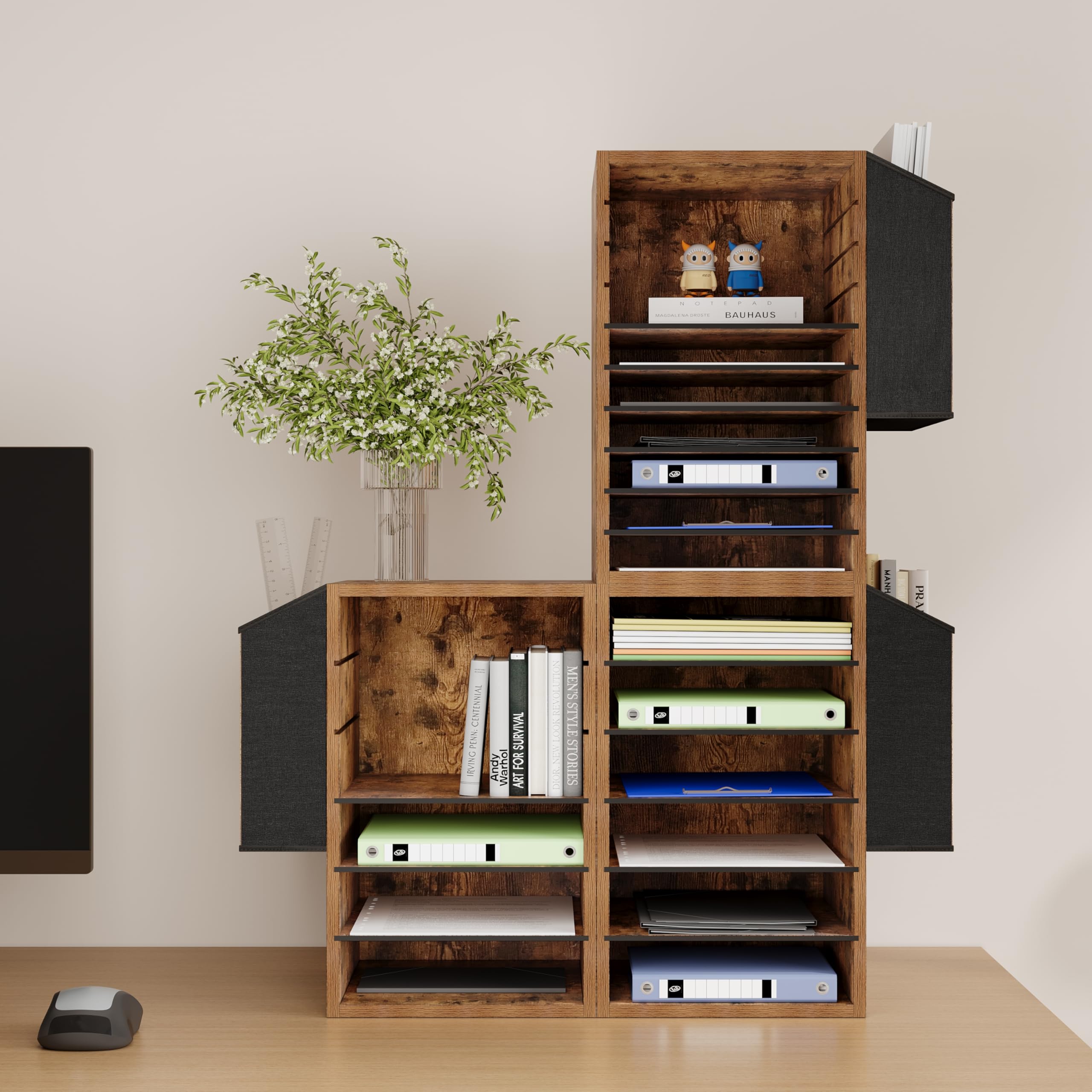 Unionly, hölzerne Papier Organizer mit Aufbewahrungstasche, 10 Tier verstellbar Klassenzimmer Mailbox, abnehmbare Klassenzimmer Organisation, Lehrer Schreibtisch Organisation für Büro, Studie, weiß